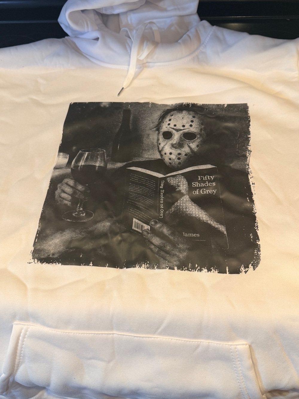 Gildan White Hoodie with Black Horror Graphic